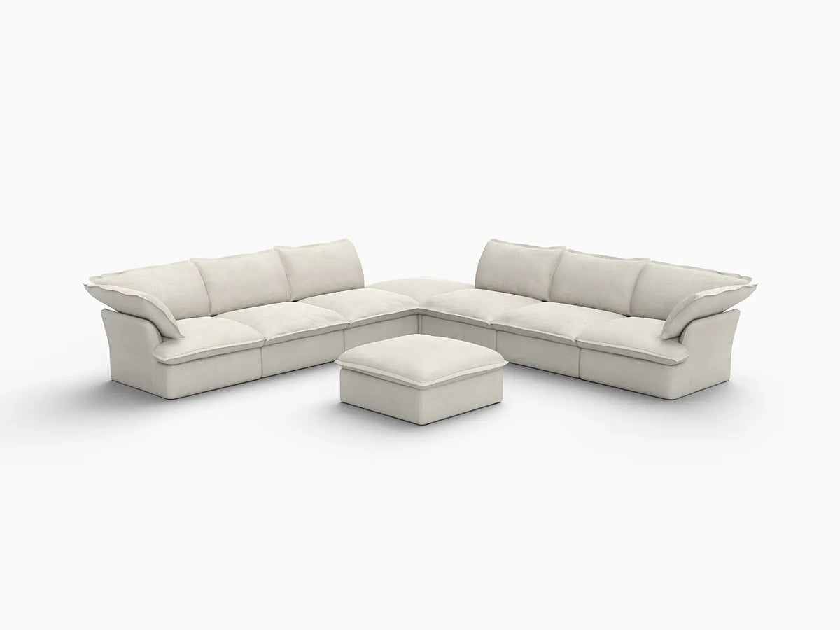 Deluxe Cloud Beige 6-Seater Sofa with Storage | 8-Piece (includes 2 ottomans), Linen and Cotton Fabric, Washable Covers