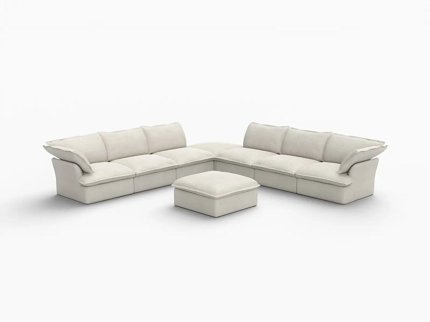 Deluxe Cloud Beige 6-Seater Sofa with Storage | 8-Piece (includes 2 ottomans), Linen and Cotton Fabric, Washable Covers