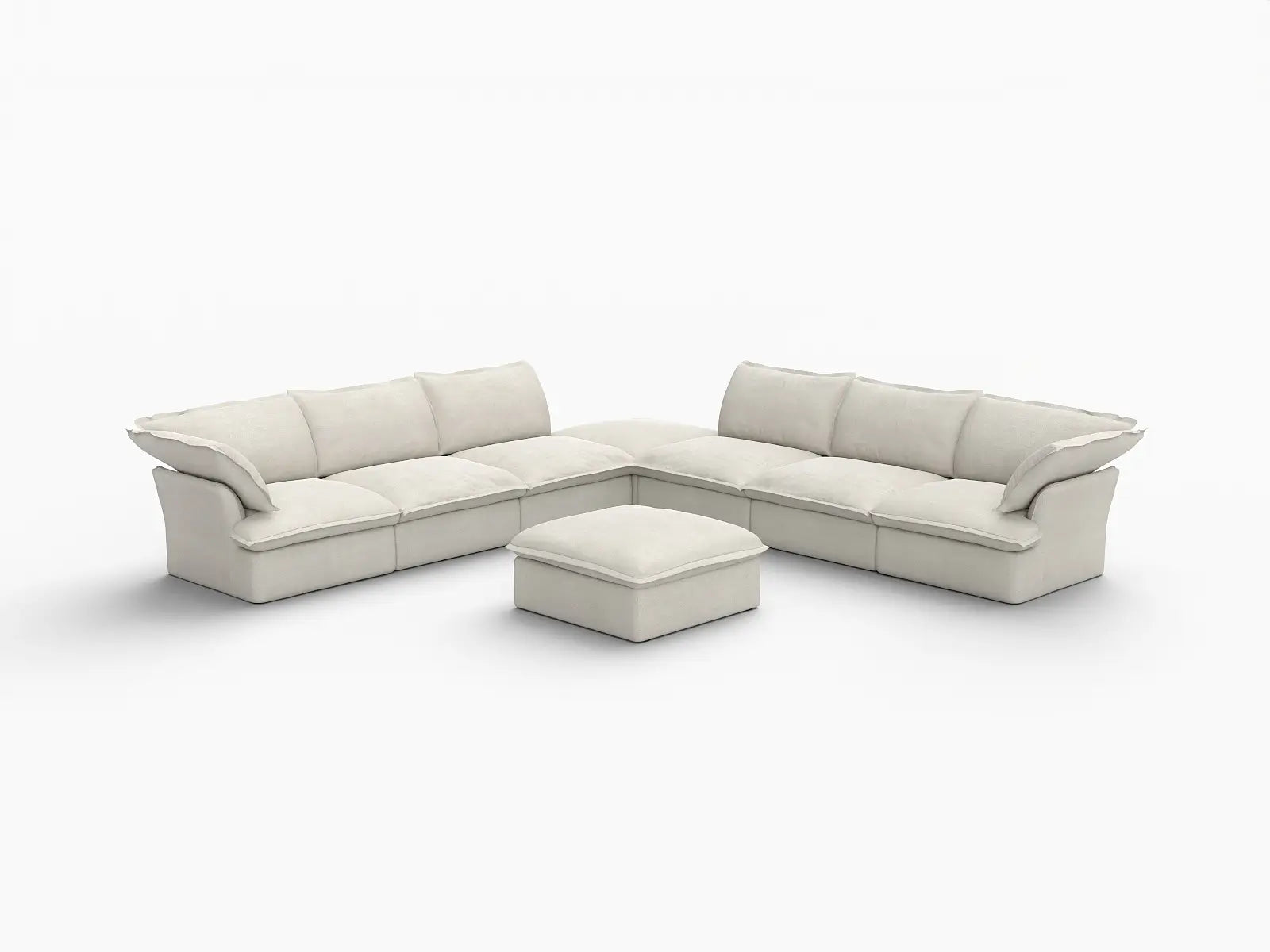 Deluxe Linen Cloud Sectional Sofas Covers | Beige Linen and Cotton Sofa Cover for 6-Seater with 2-Ottoman