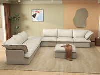 Deluxe Cloud Beige 6-Seater Sofa with Storage | 8-Piece (includes 2 ottomans), Linen and Cotton Fabric, Washable Covers
