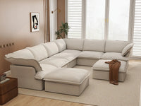 Deluxe Linen Cloud Sectional Sofas Covers | Beige Linen and Cotton Sofa Cover for 6-Seater with 2-Ottoman