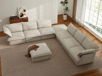 Deluxe Cloud Beige 6-Seater Sofa with Storage | 8-Piece (includes 2 ottomans), Linen and Cotton Fabric, Washable Covers