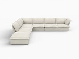 Deluxe Linen Cloud Sectional Sofas Covers | Beige Linen and Cotton Sofa Cover for 6-Seater with 1-Ottoman