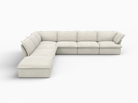 Deluxe Linen Cloud Sectional Sofas Covers | Beige Linen and Cotton Sofa Cover for 6-Seater with 1-Ottoman