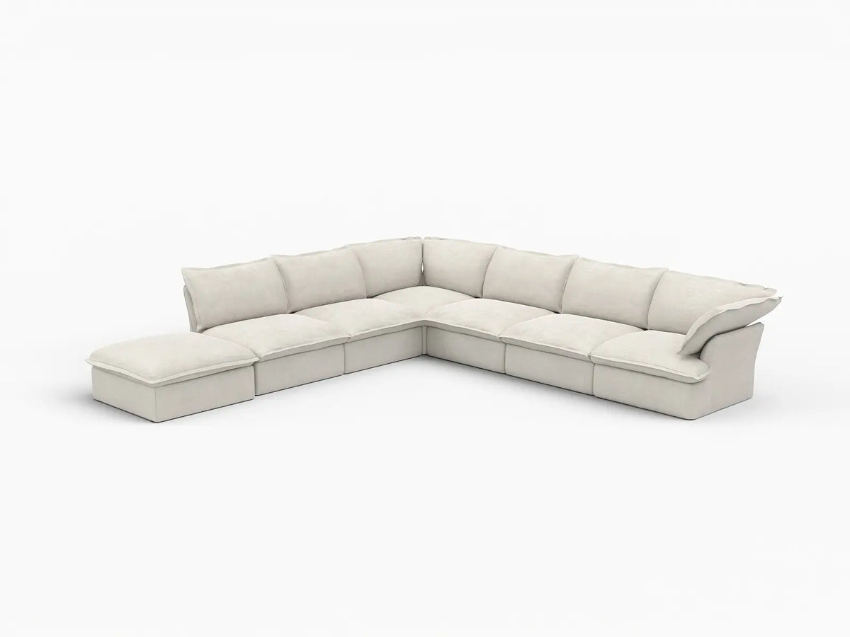 Deluxe Linen Cloud Sectional Sofas Covers | Beige Linen and Cotton Sofa Cover for 6-Seater with 1-Ottoman