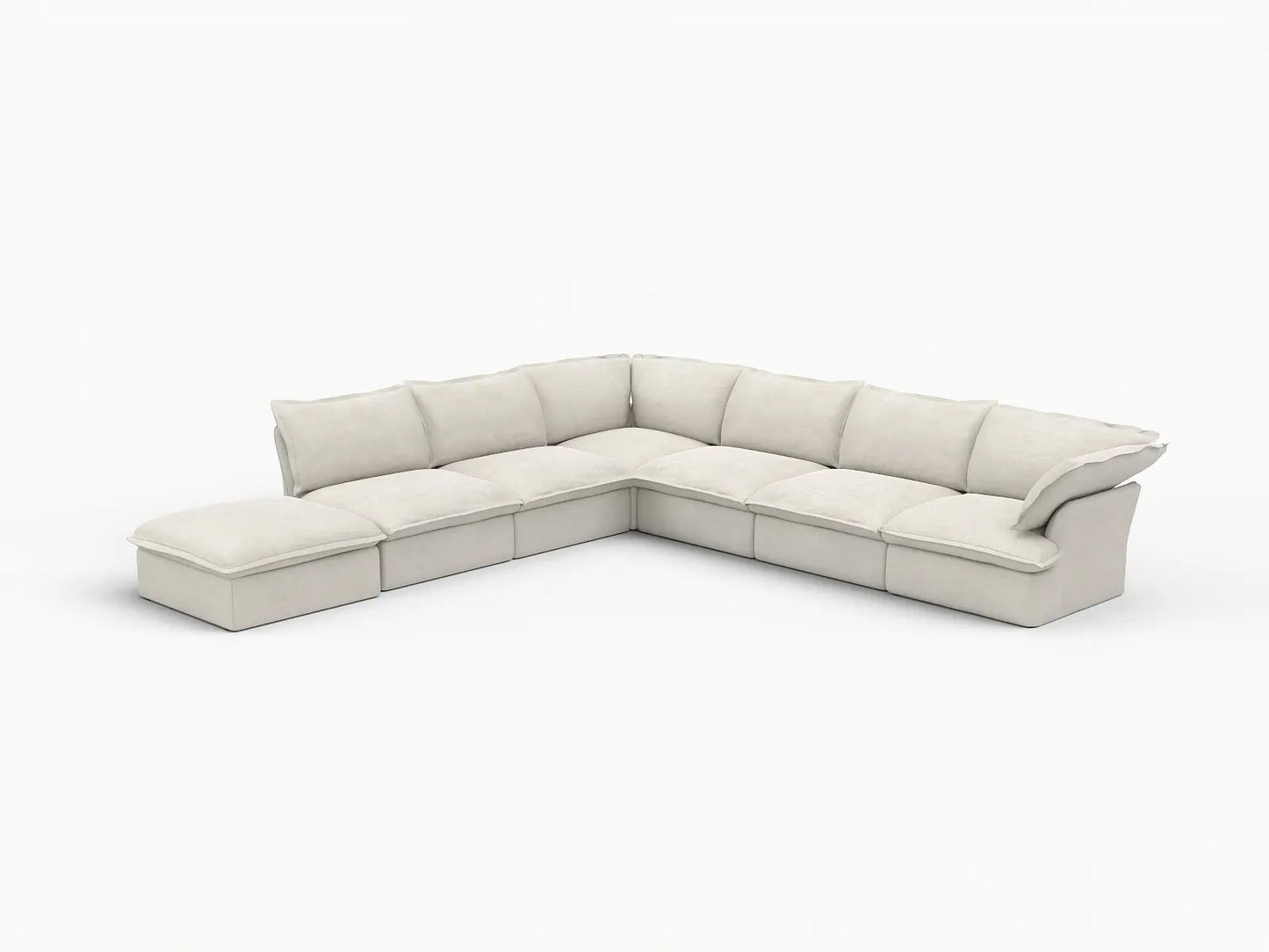 Deluxe Linen Cloud Sectional Sofas Covers | Beige Linen and Cotton Sofa Cover for 6-Seater with 1-Ottoman