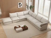 Deluxe Linen Cloud Sectional Sofas Covers | Beige Linen and Cotton Sofa Cover for 6-Seater with 1-Ottoman