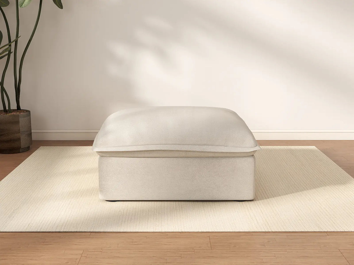 Deluxe Cloud Beige Storage Ottoman | 1-Piece, Linen and Cotton Fabric, Washable Covers
