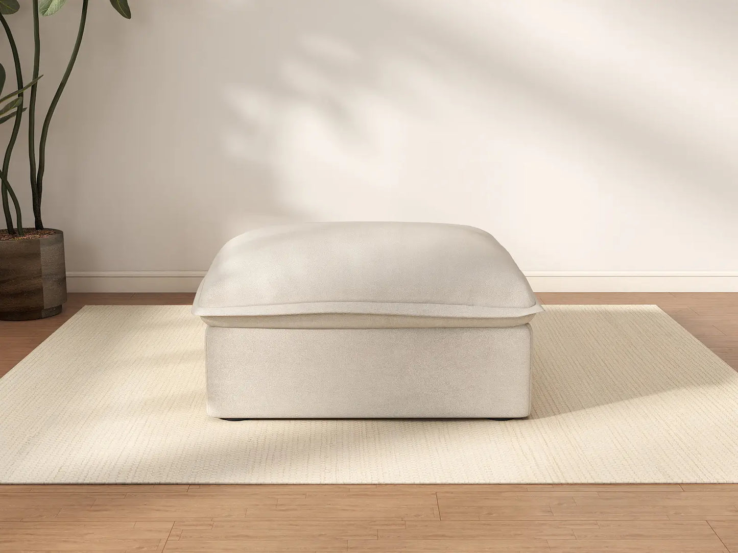 Deluxe Cloud Beige Storage Ottoman | 1-Piece, Linen and Cotton Fabric, Washable Covers