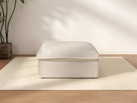 Deluxe Cloud Beige Storage Ottoman | 1-Piece, Linen and Cotton Fabric, Washable Covers