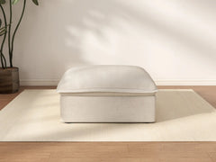 Deluxe Cloud Beige Storage Ottoman | 1-Piece, Linen and Cotton Fabric, Washable Covers