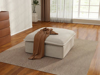 Deluxe Cloud Beige Storage Ottoman | 1-Piece, Linen and Cotton Fabric, Washable Covers