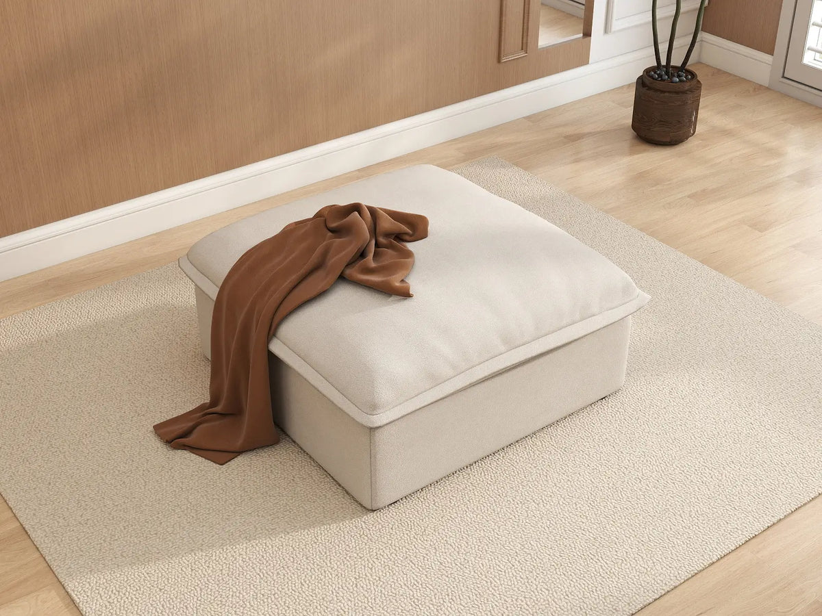 Deluxe Cloud Beige Storage Ottoman | 1-Piece, Linen and Cotton Fabric, Washable Covers