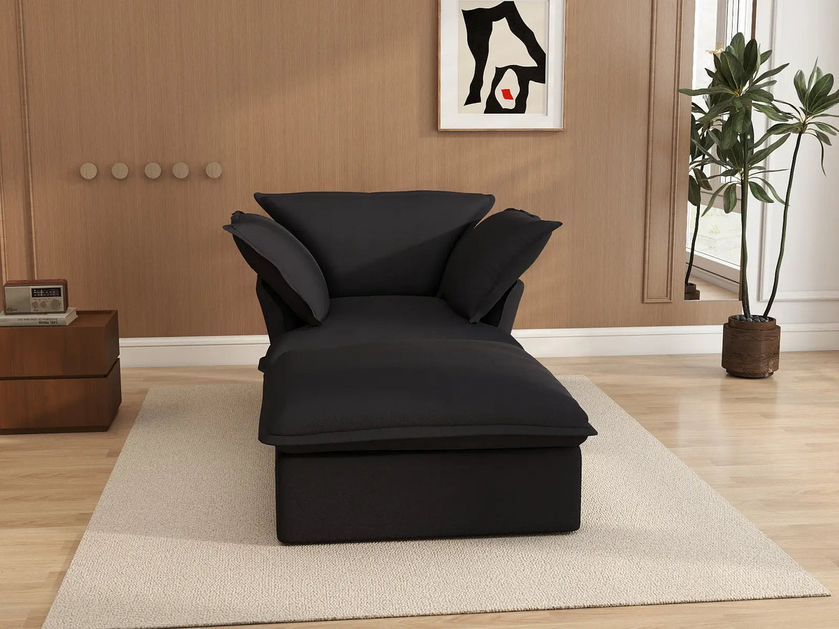 Deluxe Linen Cloud Sectional Sofas Covers | Black Linen and Cotton Sofa Cover for 1-Seater with 1-Ottoman