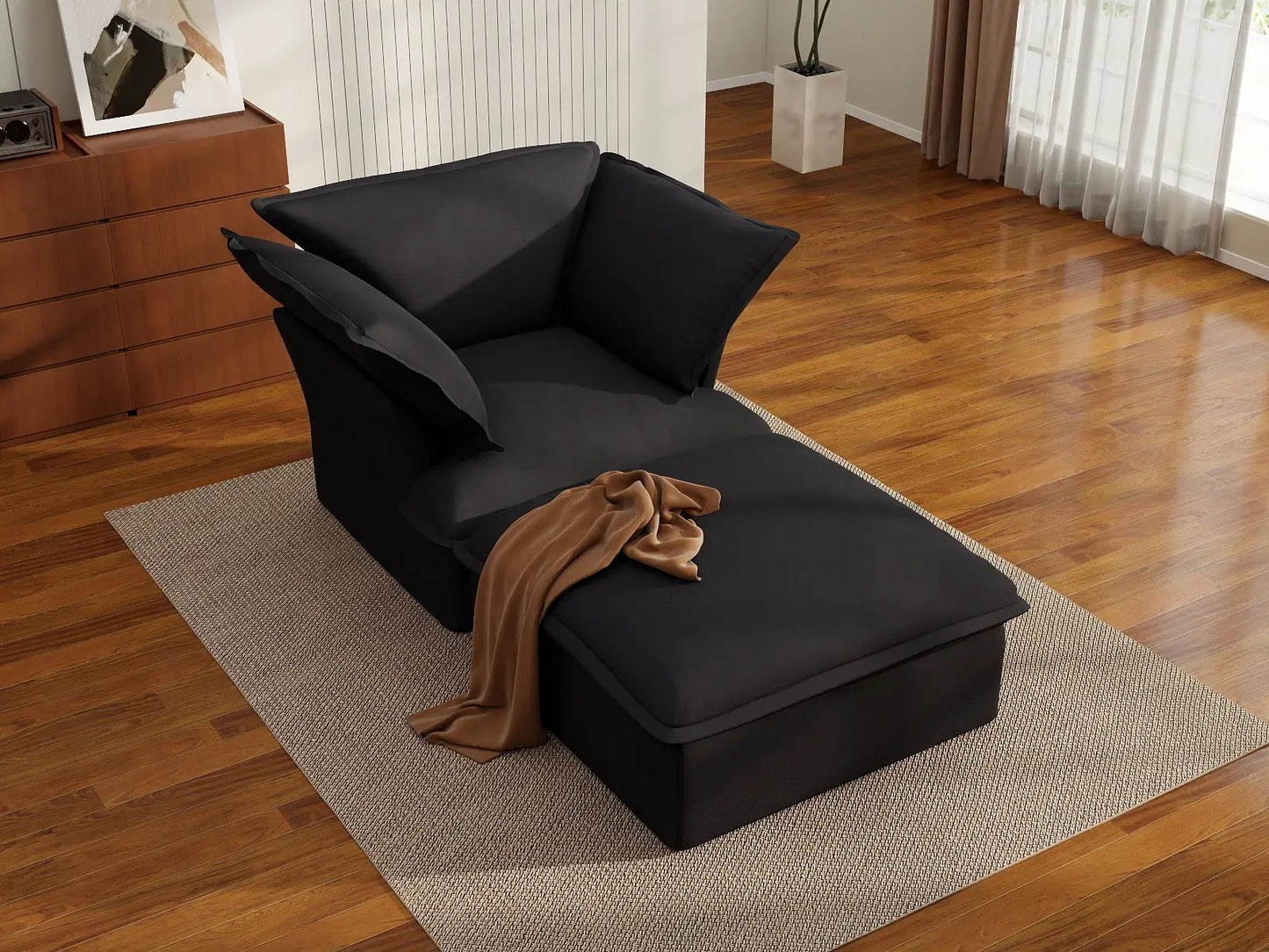 Deluxe Linen Cloud Sectional Sofas Covers | Black Linen and Cotton Sofa Cover for 1-Seater with 1-Ottoman