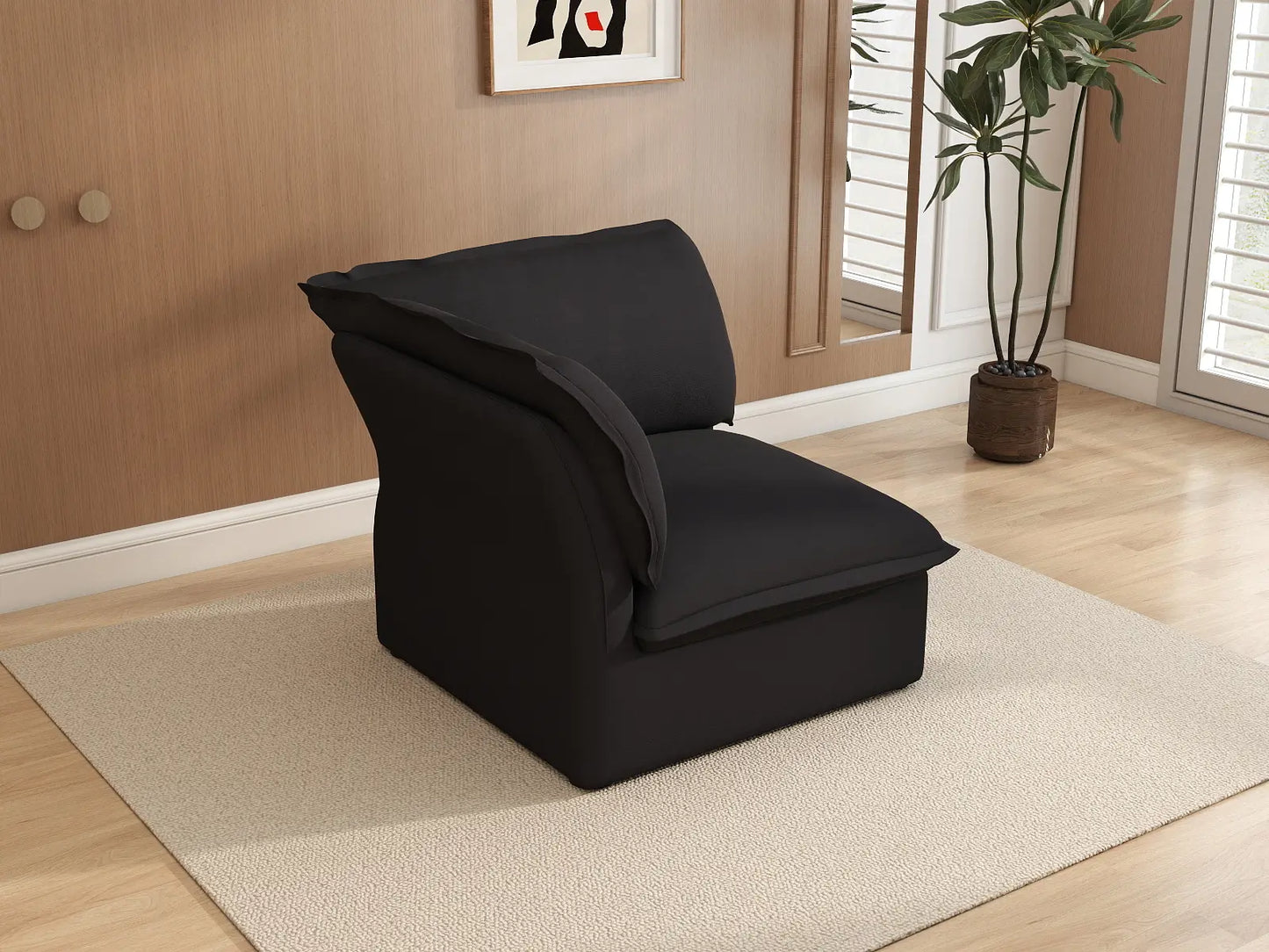 Deluxe Cloud Black 1-Seater Single Sofa | 1-Piece, Linen and Cotton Fabric, Washable Covers