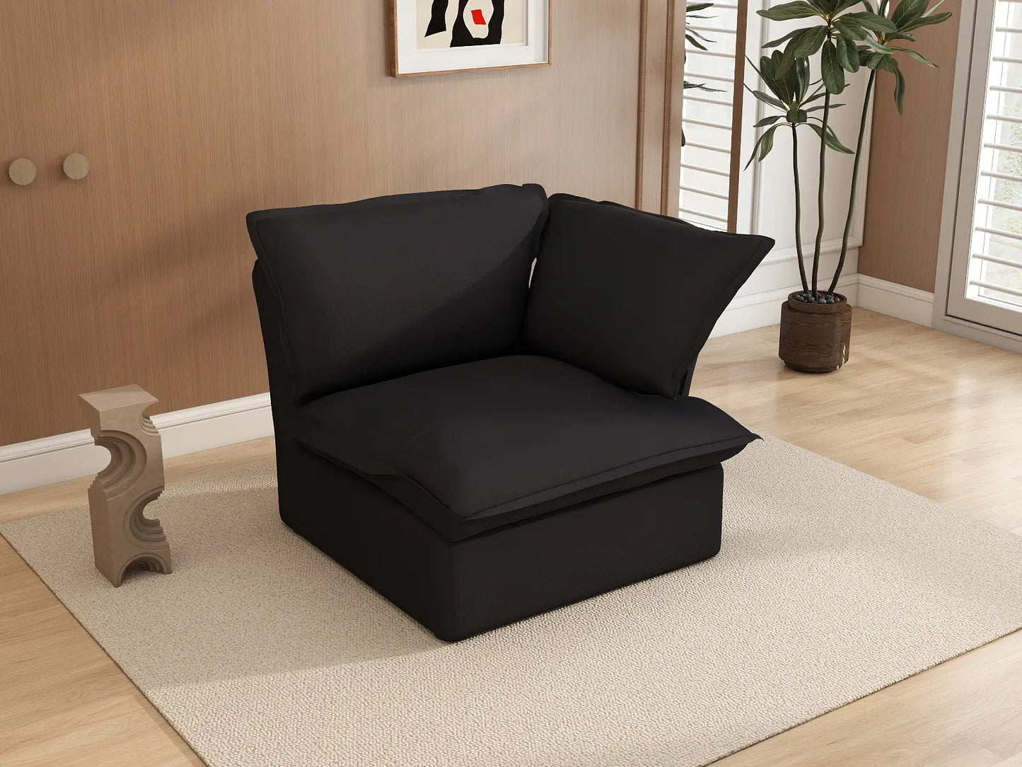 Deluxe Cloud Black 1-Seater Single Sofa | 1-Piece, Linen and Cotton Fabric, Washable Covers