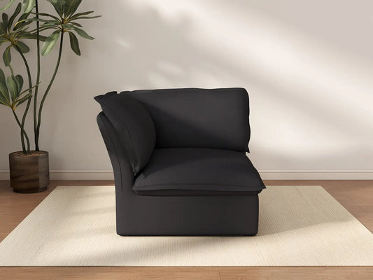 Deluxe Cloud Black 1-Seater Single Sofa | 1-Piece, Linen and Cotton Fabric, Washable Covers
