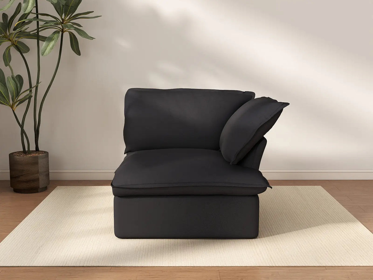 Deluxe Cloud Black 1-Seater Single Sofa | 1-Piece, Linen and Cotton Fabric, Washable Covers