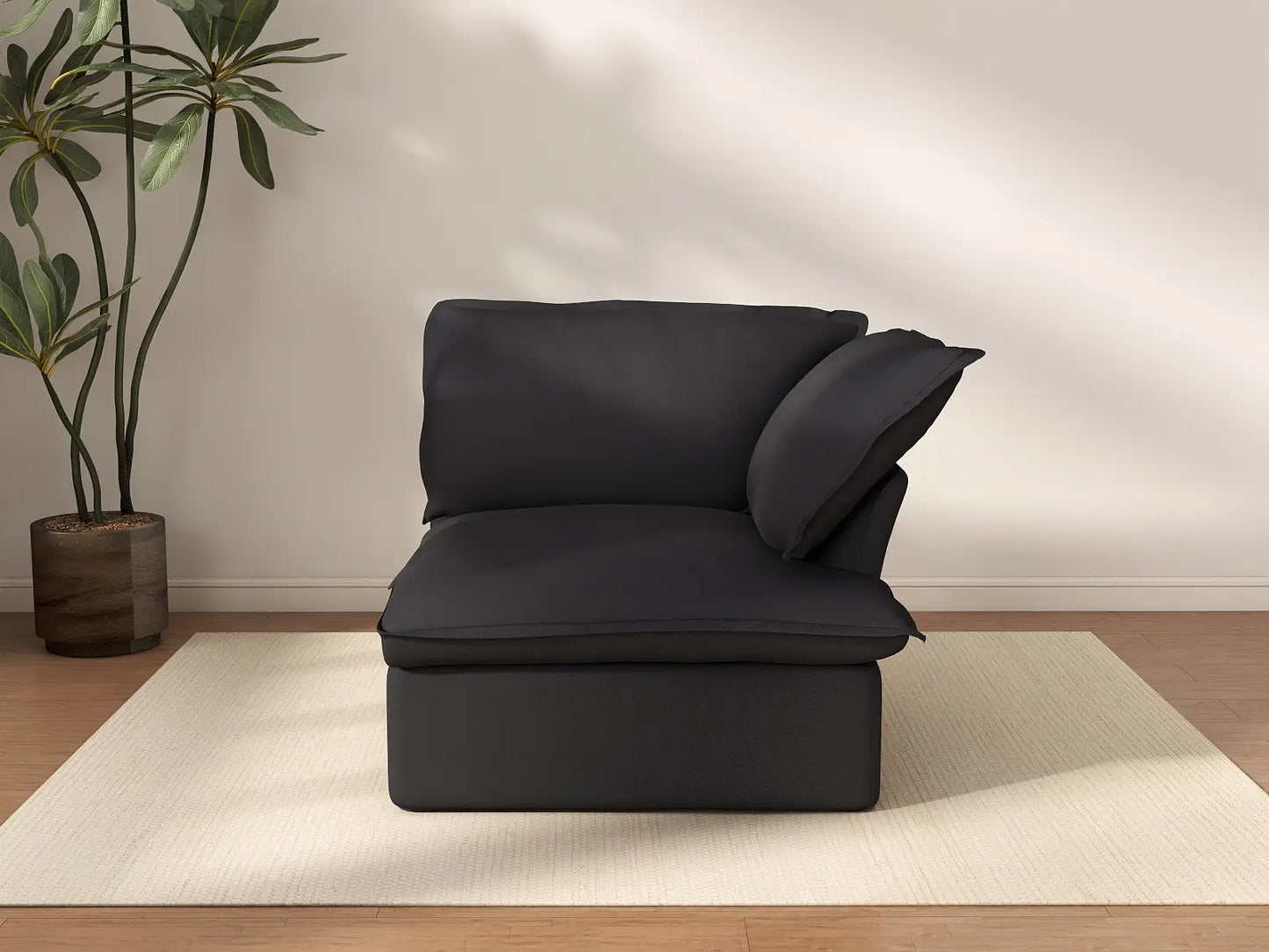 Deluxe Cloud Black 1-Seater Single Sofa | 1-Piece, Linen and Cotton Fabric, Washable Covers
