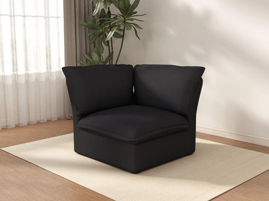 Deluxe Cloud Black 1-Seater Single Sofa | 1-Piece, Linen and Cotton Fabric, Washable Covers