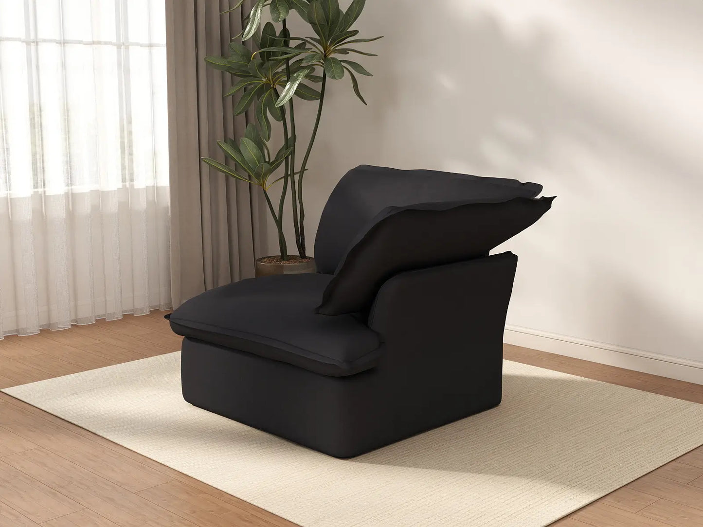 Deluxe Cloud Black 1-Seater Single Sofa | 1-Piece, Linen and Cotton Fabric, Washable Covers