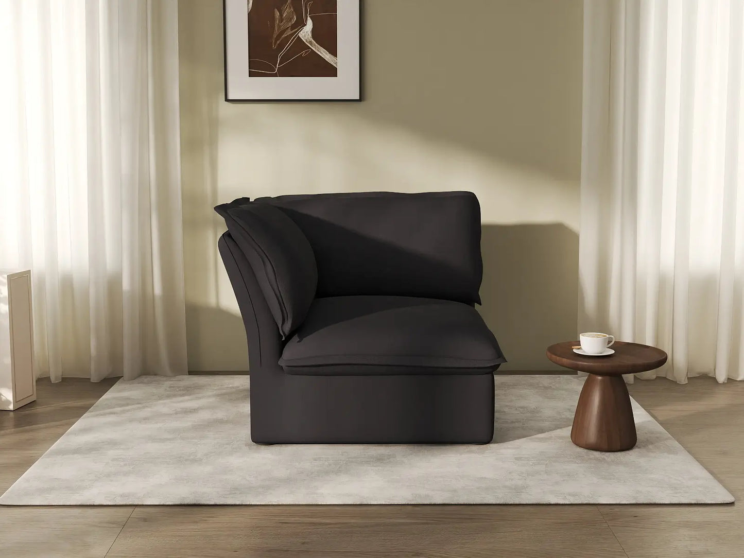 Deluxe Cloud Black 1-Seater Single Sofa | 1-Piece, Linen and Cotton Fabric, Washable Covers