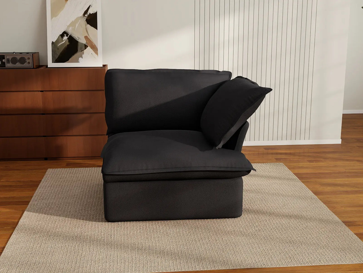Deluxe Cloud Black 1-Seater Single Sofa | 1-Piece, Linen and Cotton Fabric, Washable Covers