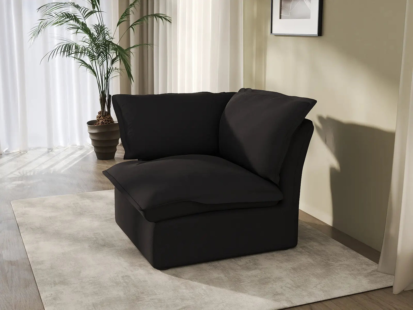 Sofá Individual de Lujo Cloud Negro de 1 Plaza | 1 Pieza, Tejido de Lino y Algodón, Fundas Lavables