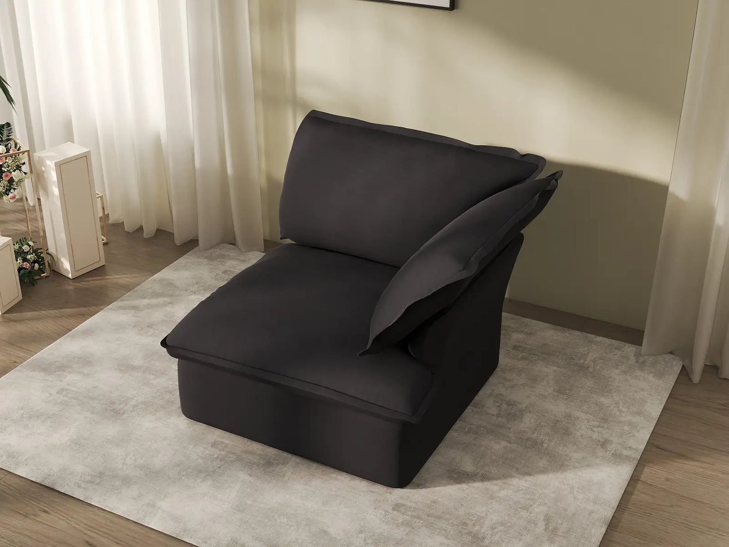 Deluxe Cloud Black 1-Seater Single Sofa | 1-Piece, Linen and Cotton Fabric, Washable Covers