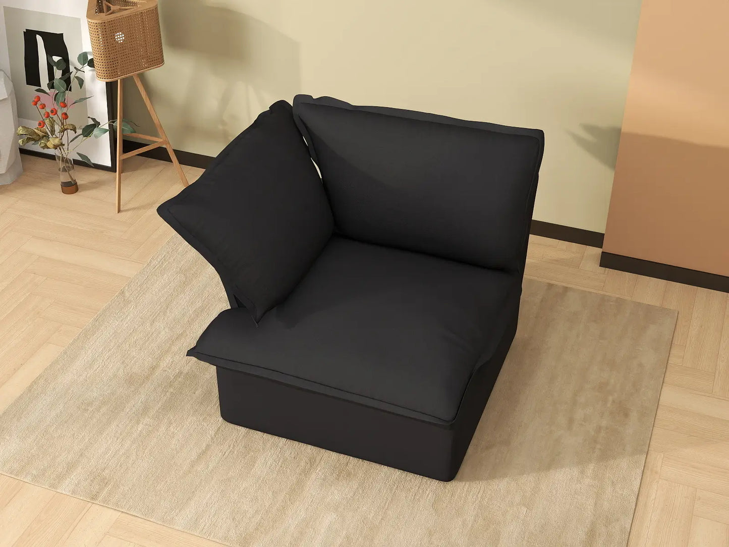 Sofá Individual de Lujo Cloud Negro de 1 Plaza | 1 Pieza, Tejido de Lino y Algodón, Fundas Lavables