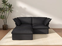 Seccional Chaise de 2 Plazas Deluxe Cloud Negro Espacio Pequeño | 3 Piezas (incluye 1 otomana), Tela de Lino y Algodón, Otomana con Almacenamiento