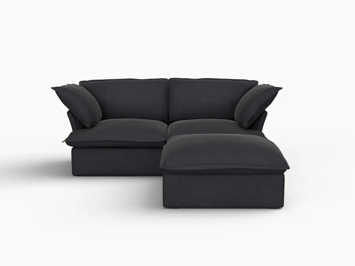 Deluxe Linen Cloud Sectional Sofas Covers | Black Linen and Cotton Sofa Cover for 2-Seater with 1-Ottoman