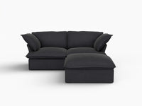 Deluxe Linen Cloud Sectional Sofas Covers | Black Linen and Cotton Sofa Cover for 2-Seater with 1-Ottoman