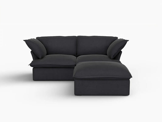 Deluxe Linen Cloud Sectional Sofas Covers | Black Linen and Cotton Sofa Cover for 2-Seater with 1-Ottoman