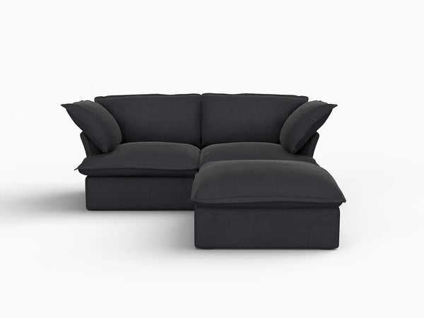 Deluxe Linen Cloud Sectional Sofas Covers | Black Linen and Cotton Sofa Cover for 2-Seater with 1-Ottoman