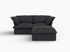 Deluxe Linen Cloud Sectional Sofas Covers | Black Linen and Cotton Sofa Cover for 2-Seater with 1-Ottoman