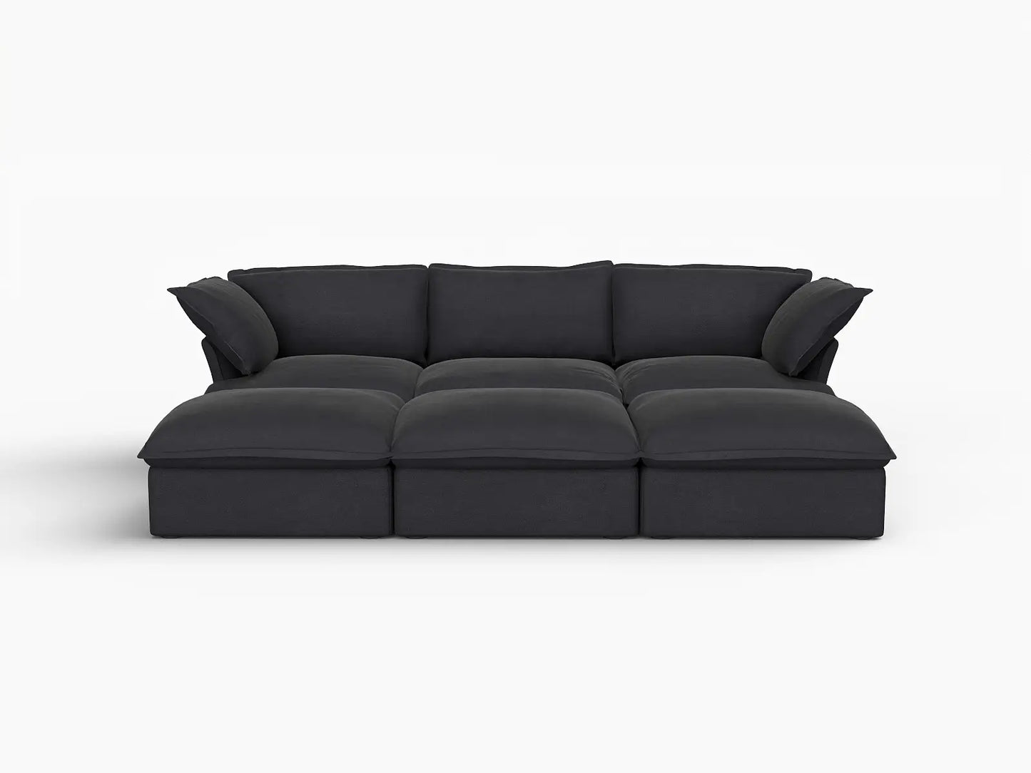 Deluxe Linen Cloud Sectional Sofas Covers | Black Linen and Cotton Sofa Cover for 3-Seater with 3-Ottoman