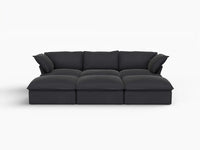 Deluxe Linen Cloud Sectional Sofas Covers | Black Linen and Cotton Sofa Cover for 3-Seater with 3-Ottoman