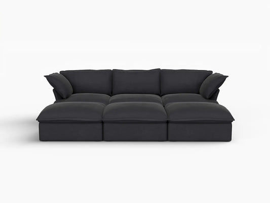 Deluxe Linen Cloud Sectional Sofas Covers | Black Linen and Cotton Sofa Cover for 3-Seater with 3-Ottoman
