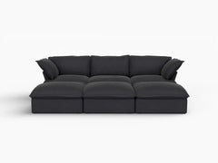 Deluxe Linen Cloud Sectional Sofas Covers | Black Linen and Cotton Sofa Cover for 3-Seater with 3-Ottoman