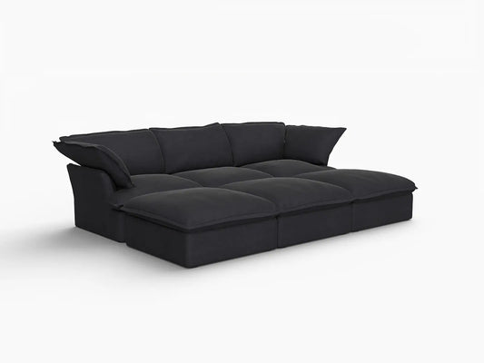 Deluxe Linen Cloud Sectional Sofas Covers | Black Linen and Cotton Sofa Cover for 3-Seater with 3-Ottoman