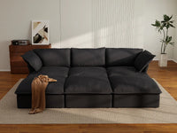 Deluxe Linen Cloud Sectional Sofas Covers | Black Linen and Cotton Sofa Cover for 3-Seater with 3-Ottoman