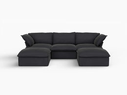 Deluxe Linen Cloud Sectional Sofas Covers | Black Linen and Cotton Sofa Cover for 3-Seater with 2-Ottoman
