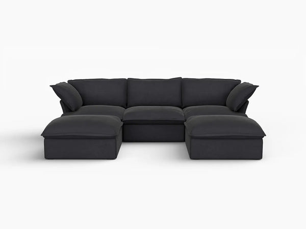 Deluxe Linen Cloud Sectional Sofas Covers | Black Linen and Cotton Sofa Cover for 3-Seater with 2-Ottoman