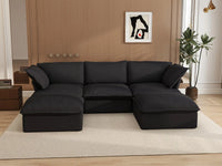 Deluxe Cloud Black 3-Seater U-Shaped Sectional | 5-Piece (includes 2 ottomans), Linen and Cotton Fabric, Storage Ottoman