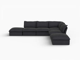Deluxe Linen Cloud Sectional Sofas Covers | Black Linen and Cotton Sofa Cover for 4-Seater with 2-Ottoman