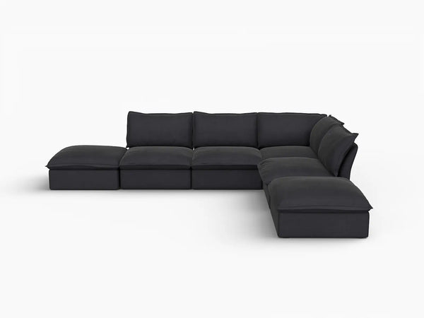 Deluxe Linen Cloud Sectional Sofas Covers | Black Linen and Cotton Sofa Cover for 4-Seater with 2-Ottoman