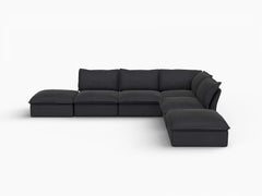 Deluxe Linen Cloud Sectional Sofas Covers | Black Linen and Cotton Sofa Cover for 4-Seater with 2-Ottoman
