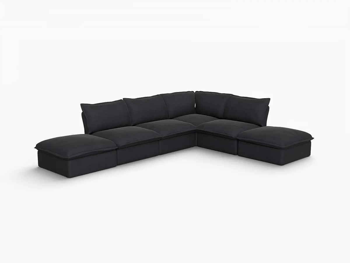 Deluxe Linen Cloud Sectional Sofas Covers | Black Linen and Cotton Sofa Cover for 4-Seater with 2-Ottoman